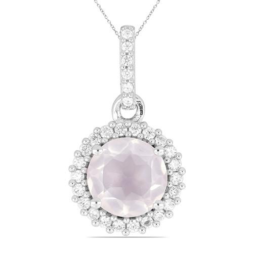 BUY 925 SILVER  NATURAL ROSE QUARTZ GEMSTONE HALO PENDANT